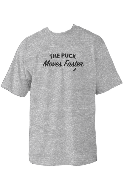The Puck Moves Faster 90s Throwback Tee Grey | Barn Garb Hockey Threads