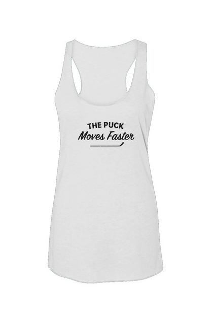 The Puck Moves Faster Racerback Barn Tank White | Barn Garb Hockey Threads