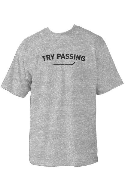 Try Passing 90s Throwback Tee Grey | Barn Garb Hockey Threads