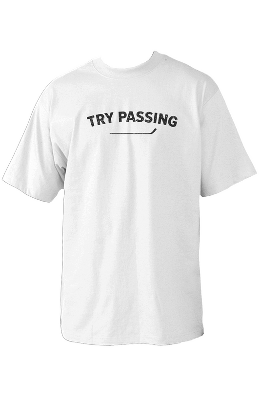 Try Passing 90s Throwback Tee White | Barn Garb Hockey Threads