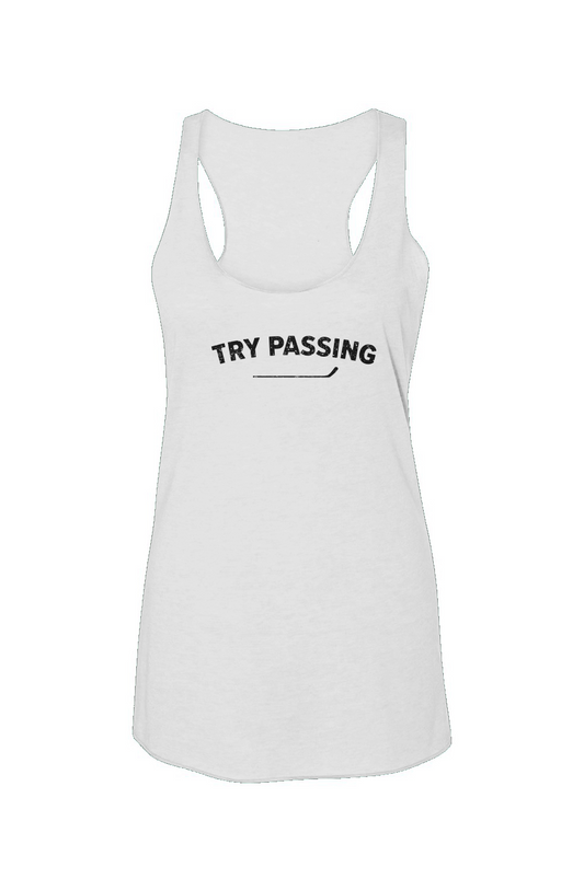 Try Passing Racerback Barn Tank White | Barn Garb Hockey Threads