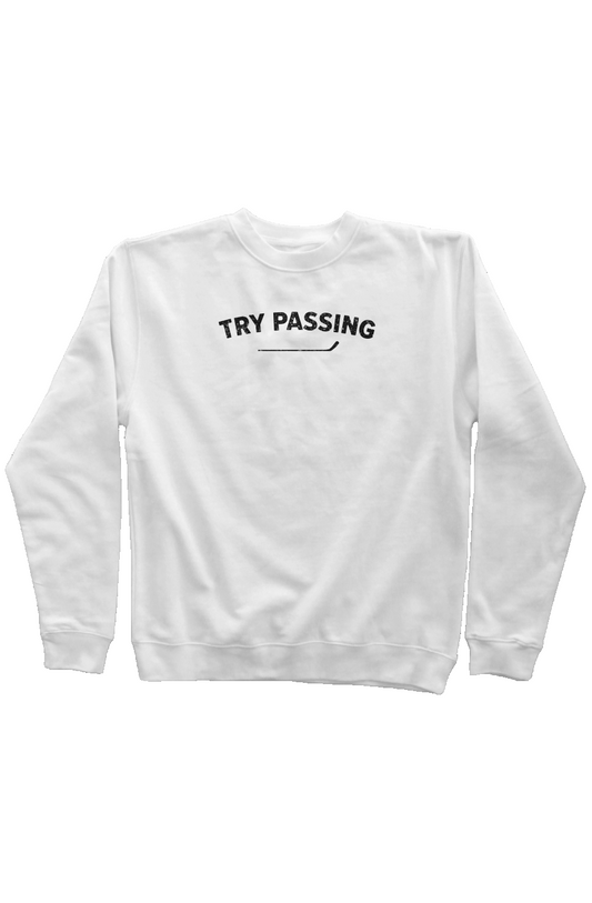 Try Passing Rinkside Crewneck Sweatshirt White | Barn Garb Hockey Threads