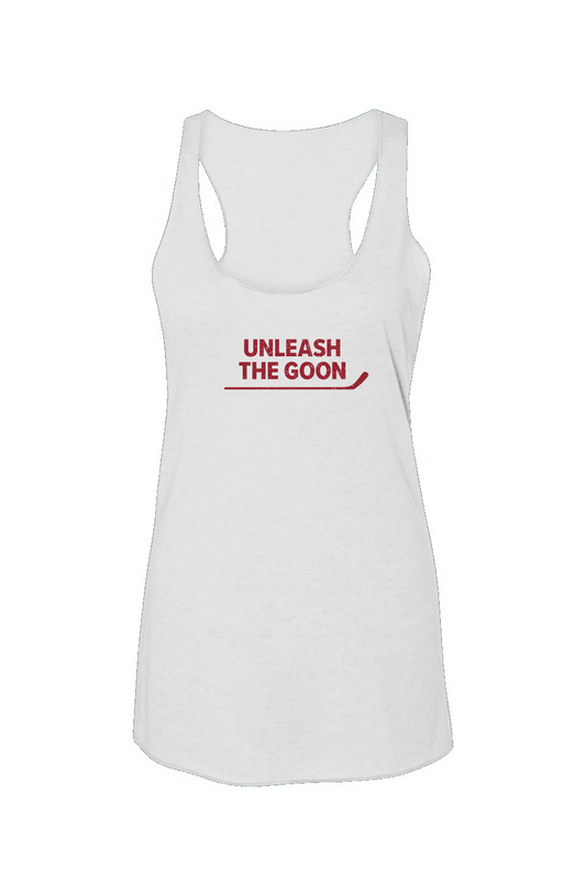 Unleash the Goon Racerback Barn Tank White | Barn Garb Hockey Threads