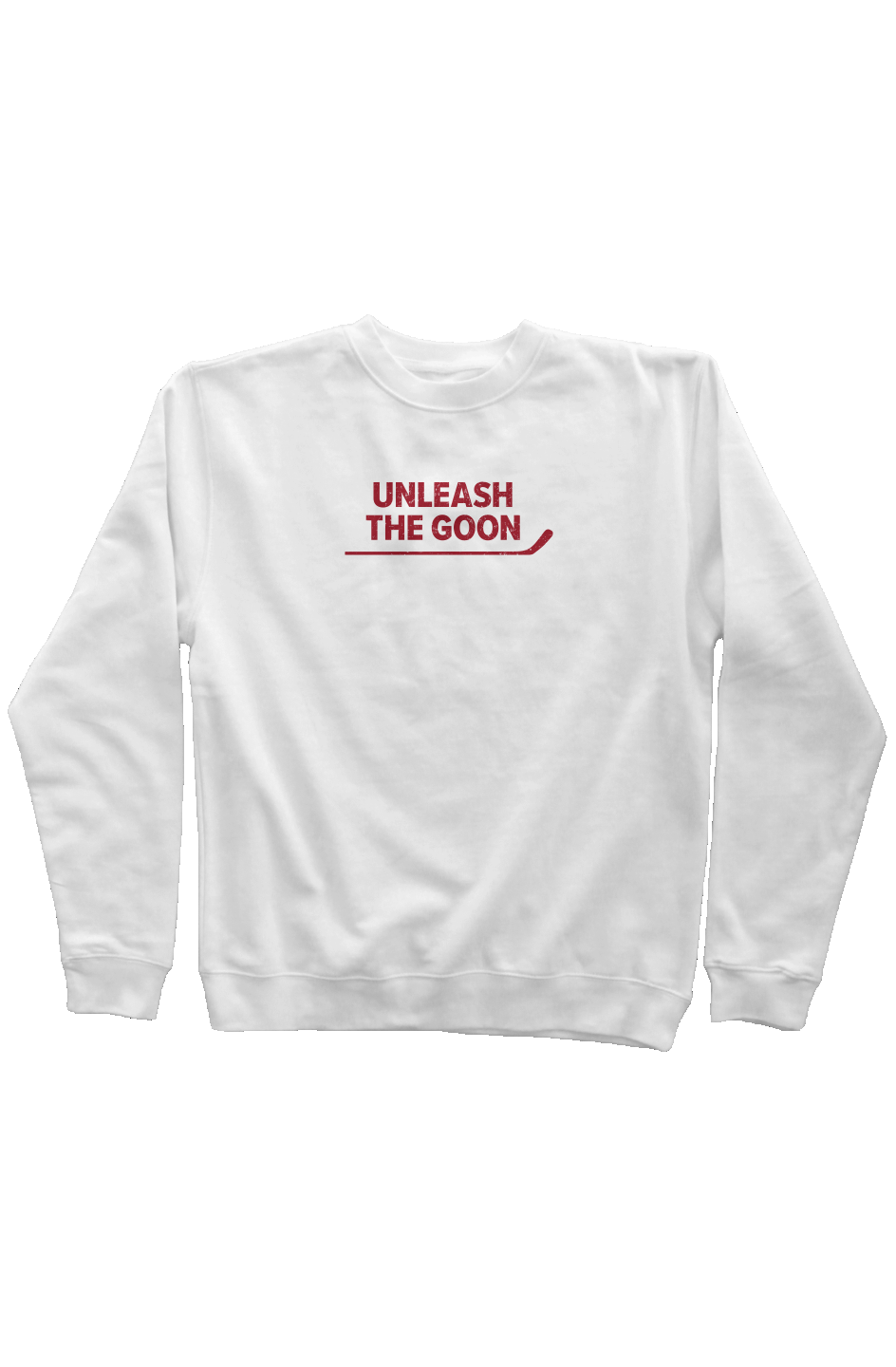 Unleash the Goon Rinkside Mid Weight Crewneck White | Barn Garb Hockey Threads