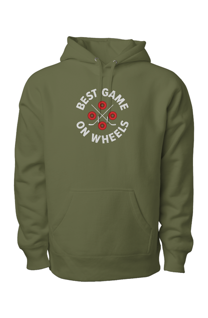 Wheels and Sticks Legend Heavyweight Hoodie Military Green | Barn Garb Hockey Threads