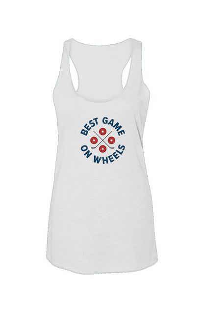 Wheels and Sticks Racerback Barn Tank White | Barn Garb Hockey Threads