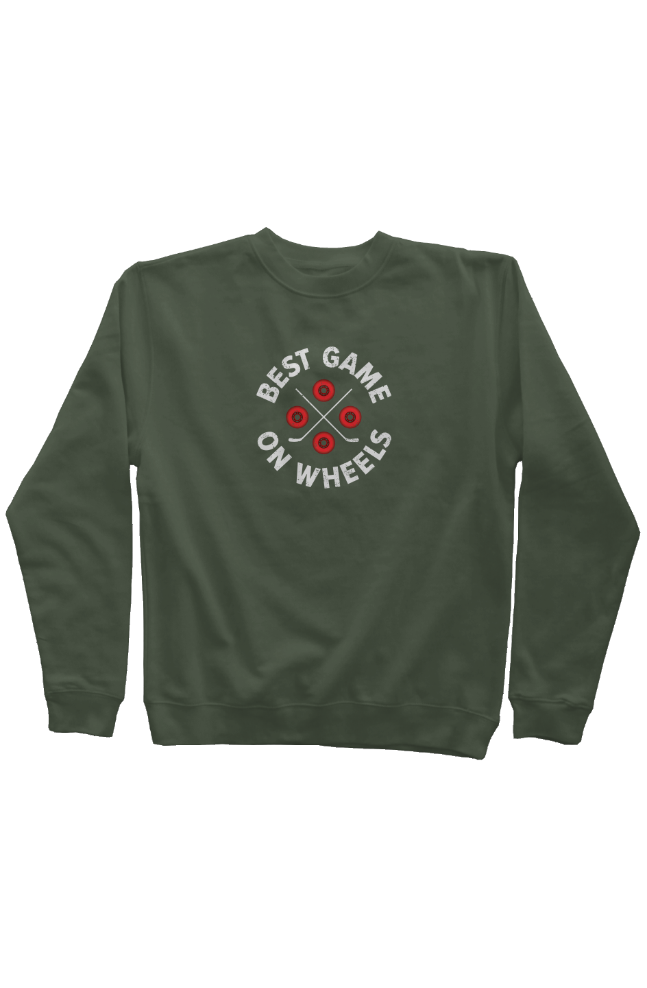 Wheels and Sticks Rinkside Crewneck Sweatshirt Military Green | Barn Garb Hockey Threads
