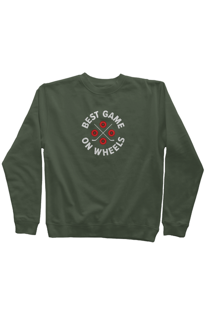 Wheels and Sticks Rinkside Crewneck Sweatshirt Military Green | Barn Garb Hockey Threads