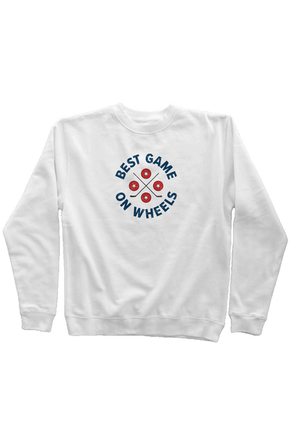 Wheels and Sticks Rinkside Crewneck Sweatshirt White | Barn Garb Hockey Threads