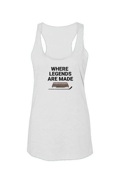 Where Legends Are Made Racerback Barn Tank White | Barn Garb Hockey Threads
