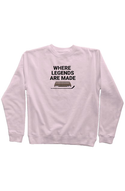 Where Legends Are Made Rinkside Crewneck Sweatshirt Pink | Barn Garb Hockey Threads