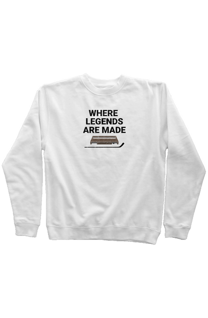 Where Legends Are Made Rinkside Crewneck Sweatshirt White | Barn Garb Hockey Threads